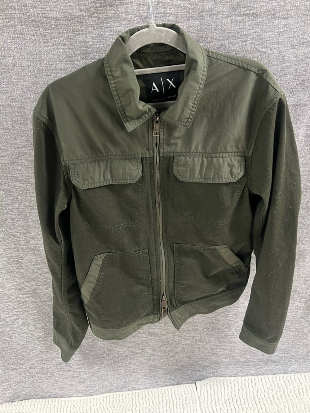 Armani Exchange Olive Green Zip-Up Jacket with A|X Branding